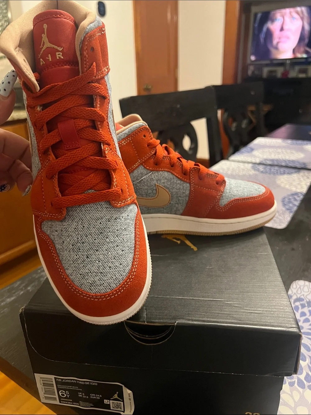 Nike Kids Orange and Tan Denim Jordan Sneakers 6.5Y
